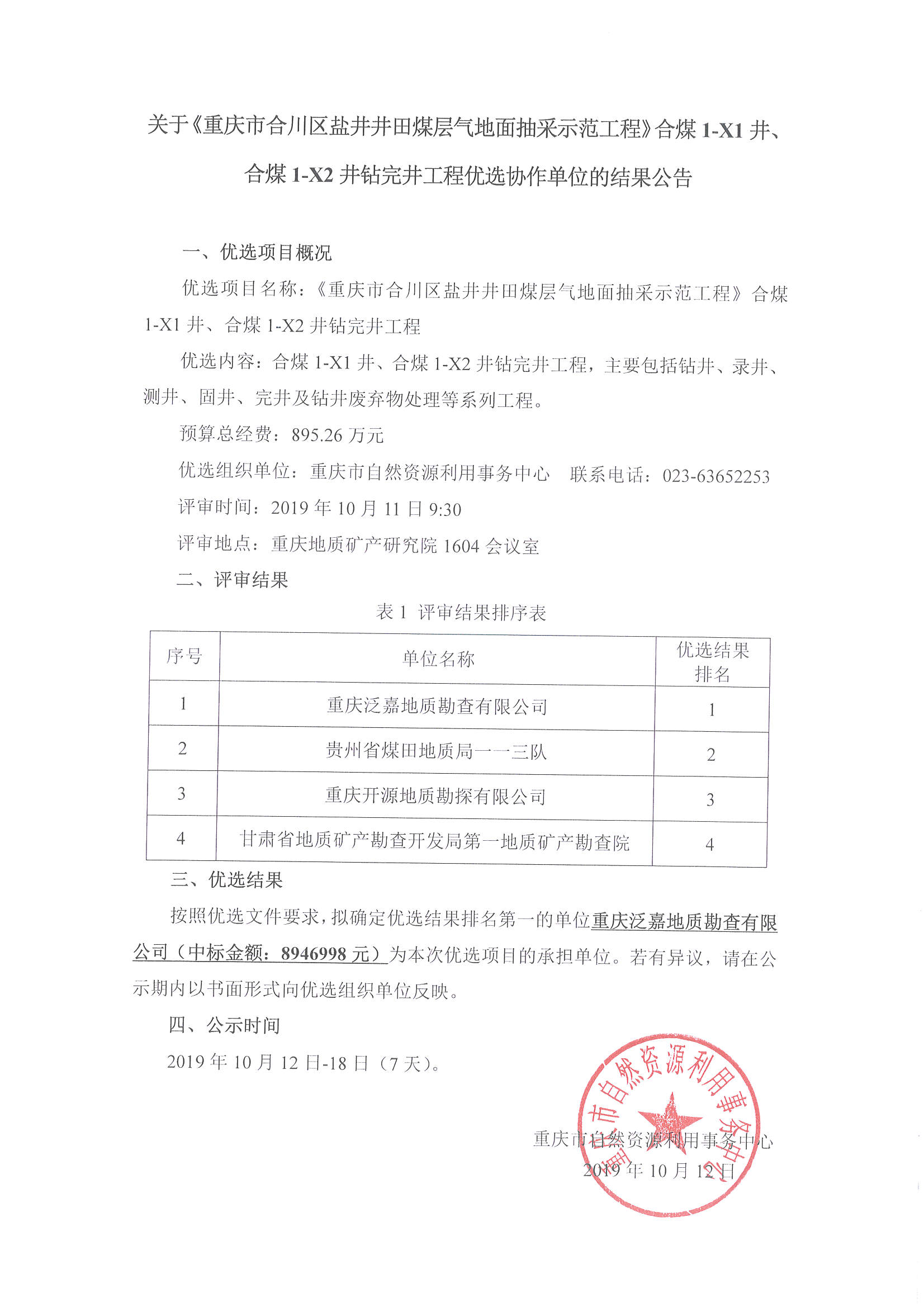 关于《重庆市合川区盐井井田煤层气地面抽采示范工程》合煤1-X1井、合煤1-X2井钻完井工程优选协作单位的结果公告-上网1012(1).jpg